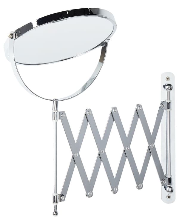 Sminkspegel Silver Järn ø 19 cm Väggmonterad Utdragbar Arm Dubbelsidig Förstorande Badrumstillbehör