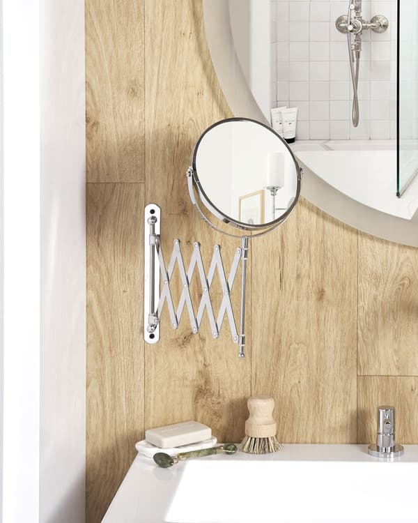 Sminkspegel Silver Järn ø 19 cm Väggmonterad Utdragbar Arm Dubbelsidig Förstorande Badrumstillbehör