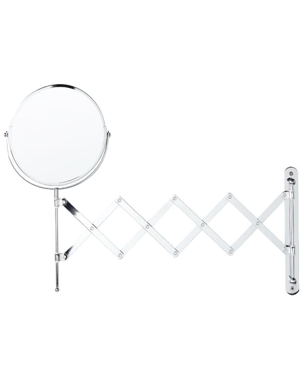 Sminkspegel Silver Järn ø 19 cm Väggmonterad Utdragbar Arm Dubbelsidig Förstorande Badrumstillbehör