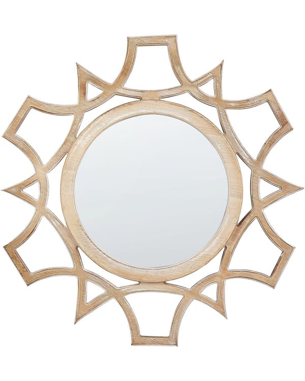 Speil Lyst tre MDF Trefiner ø 60 cm Rund form med ramme Dekorativt Håndlaget Skandinavisk stil Veggspeil