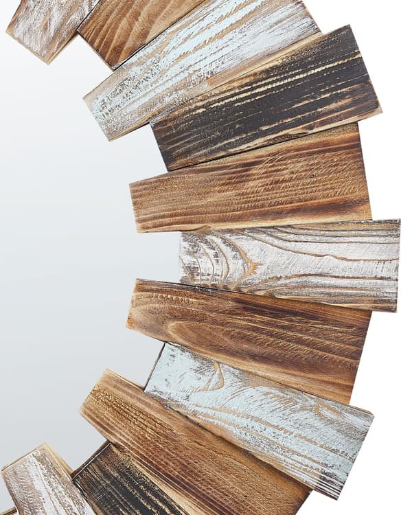 Väggspegel Ljust Trä MDF ø 66 cm Rund Dekorativ Handgjord Accentstycke Skandinavisk Stil