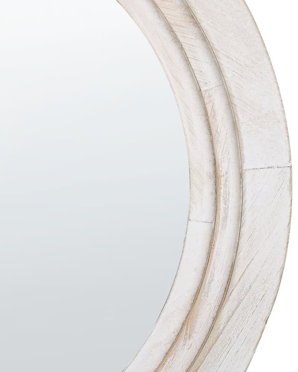 Vægspejl Hvid MDF ø 60 cm Dekorativ Rundt Spejl til Væg Design Entrespejl med Ramme Håndlavet Dekoration Glamour