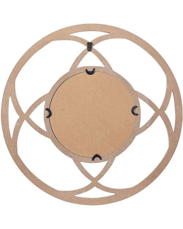 Vægspejl Lyst Træ MDF ø 60 cm Dekorativ Væghængt Rundt Spejl til Væg Design Entrespejl med Ramme Håndlavet Dekoration Glamour