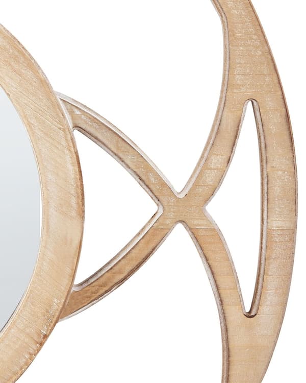 Vægspejl Lyst Træ MDF ø 60 cm Dekorativ Væghængt Rundt Spejl til Væg Design Entrespejl med Ramme Håndlavet Dekoration Glamour