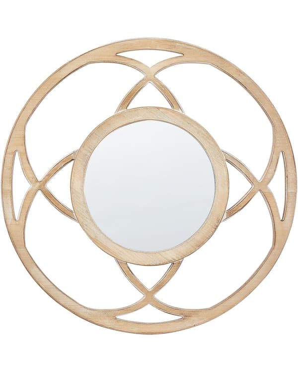 Vægspejl Lyst Træ MDF ø 60 cm Dekorativ Væghængt Rundt Spejl til Væg Design Entrespejl med Ramme Håndlavet Dekoration Glamour