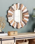 Miniatyrbillede 2 af 5: Vægspejl Lyst Træ MDF ø 60 cm Dekorativ Væghængt Rundt Spejl til Væg Design Entrespejl med Ramme Håndlavet Dekoration Glamour