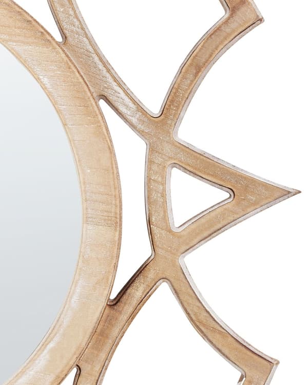 Vægspejl Lyst Træ MDF ø 60 cm Dekorativ Væghængt Rundt Spejl til Væg Design Entrespejl med Ramme Håndlavet Dekoration Glamour