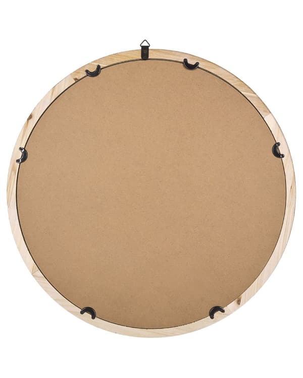 Seinäpeili vaalea puu 60 x 60 cm jalokuusi MDF lasi pyöreä ripustuskoukku valkopesty rustiikkinen