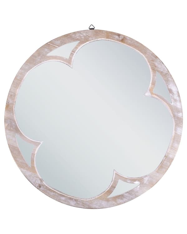 Seinäpeili vaalea puu 60 x 60 cm jalokuusi MDF lasi pyöreä ripustuskoukku valkopesty rustiikkinen