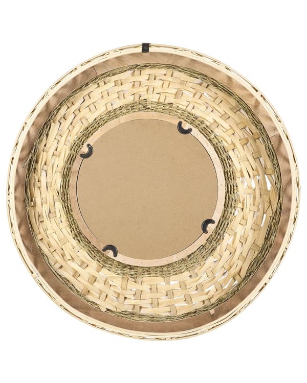 Seinäpeili luonnonväri 61 x 61 cm bambu lasi pyöreä ripustuskoukku rustiikkinen moderni