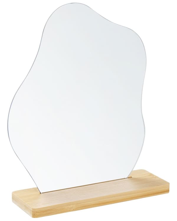 Dekorativt stående speil lys bambus tre 22 x 19 cm uregelmessig form massivt tre stativ Hjem Dekor