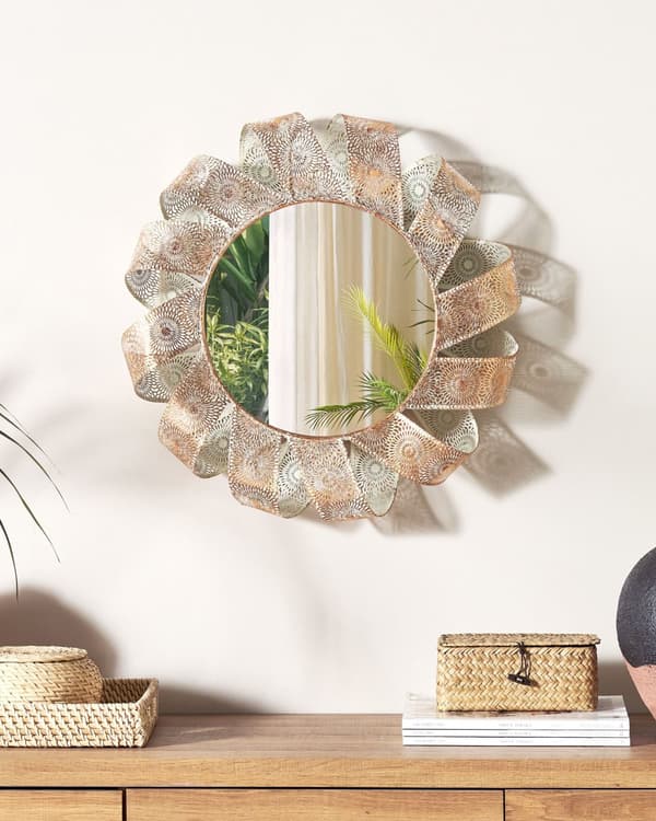 Veggspeil hvit med kobber 54 cm rund spiralformet ramme Dekorativ Stue Soverom