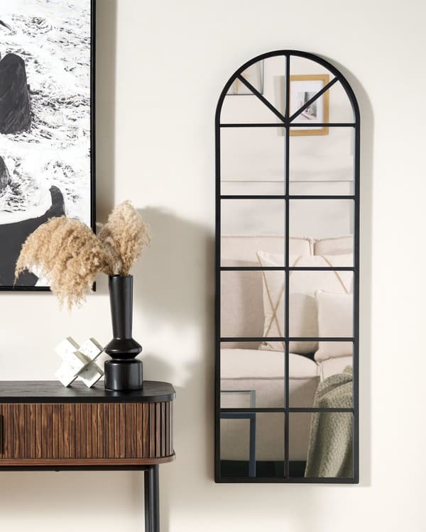 Speil Svart Metall Glass 40 x 120 cm Vindusformet Metallramme Industriell stil Moderne Dekorativt Veggspeil