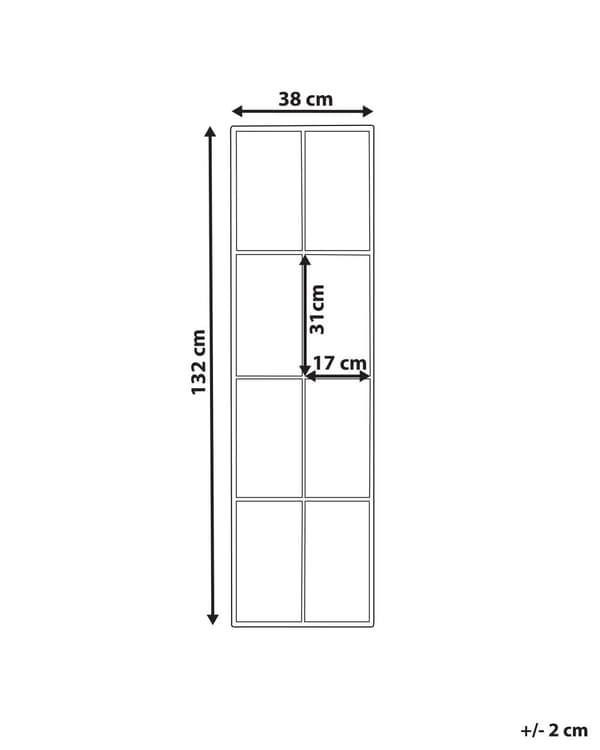 Väggmonterad Spegel Svart Metall Glas 38 x 132 cm Fönsterformad Rektangulär Metallram Industriell Modern