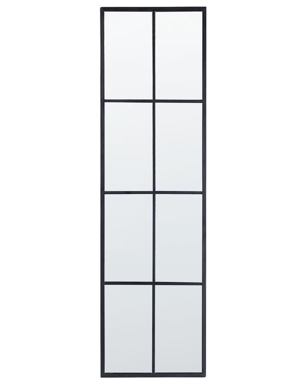 Väggmonterad Spegel Svart Metall Glas 38 x 132 cm Fönsterformad Rektangulär Metallram Industriell Modern