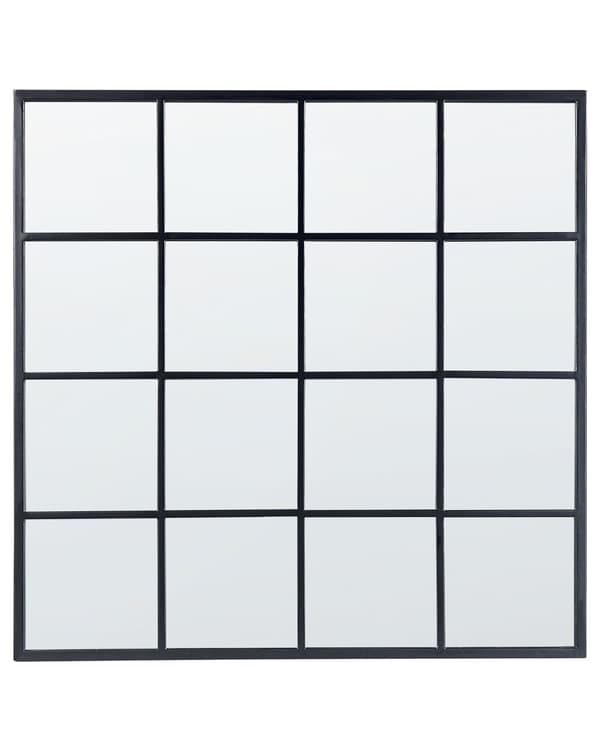 Väggmonterad Spegel Svart Metall Glas 78 x 78 cm Fönsterformad Fyrkantig Metallram Industriell Modern