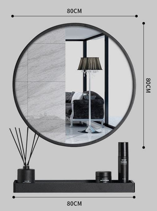 Sort spejl med hylde, 80 cm