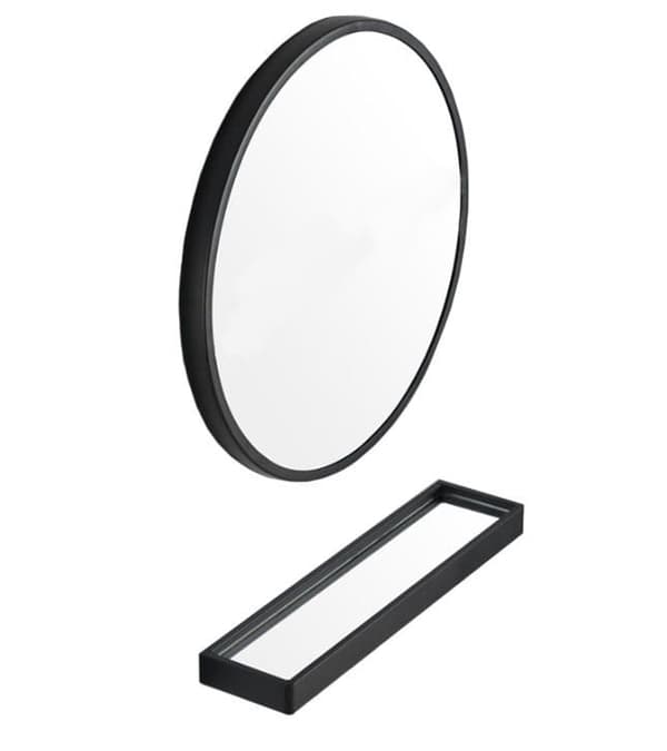 Sort spejl med hylde, 80 cm