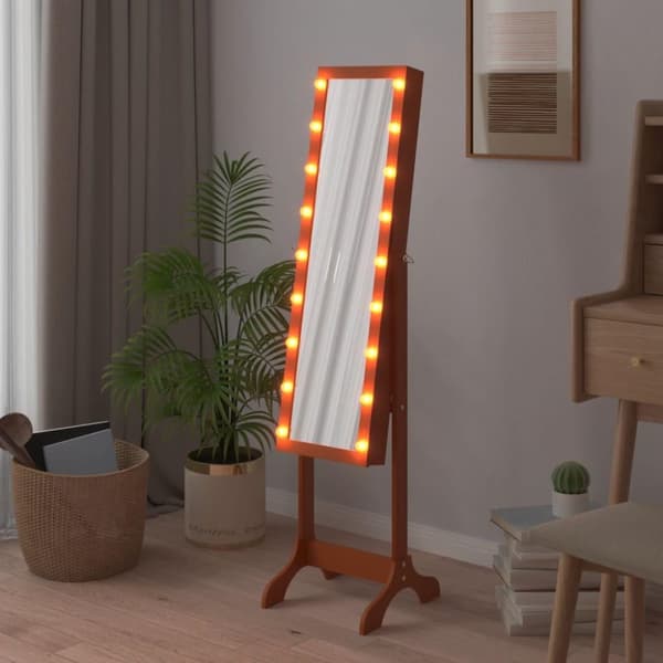 vidaXL fritstående spejl med LED 34x37x146 cm hvid