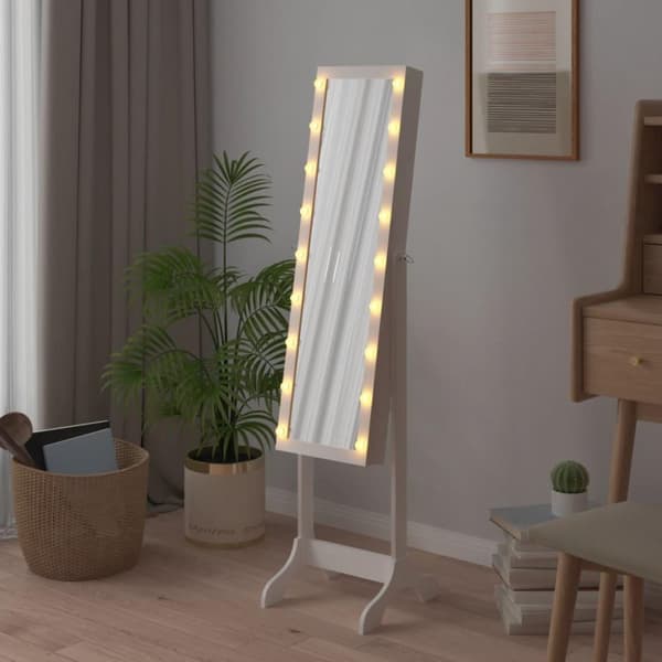 vidaXL Fristående spegel med LED vit 34x37x146 cm