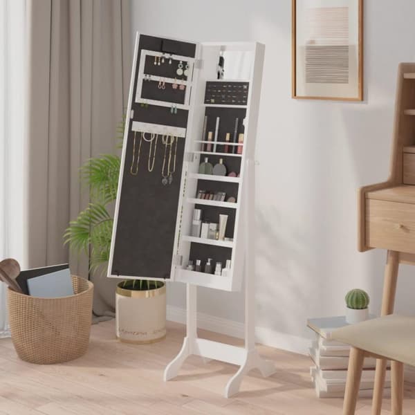vidaXL Fristående spegel med LED vit 34x37x146 cm