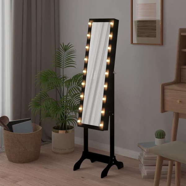 vidaXL Fristående spegel med LED svart 34x37x146 cm