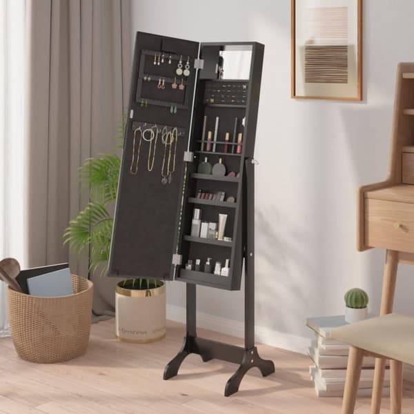 vidaXL Fristående spegel med LED svart 34x37x146 cm