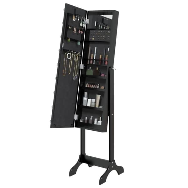 vidaXL Fristående spegel med LED svart 34x37x146 cm