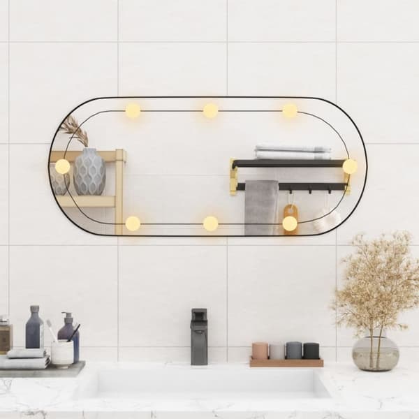 vidaXL Veggspeil med LED-lys 35x80 cm glass oval