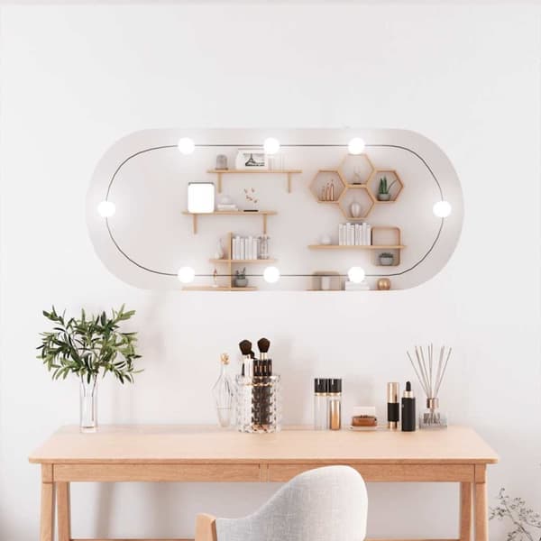 vidaXL vægspejl med LED-lys 25x60 cm oval glas