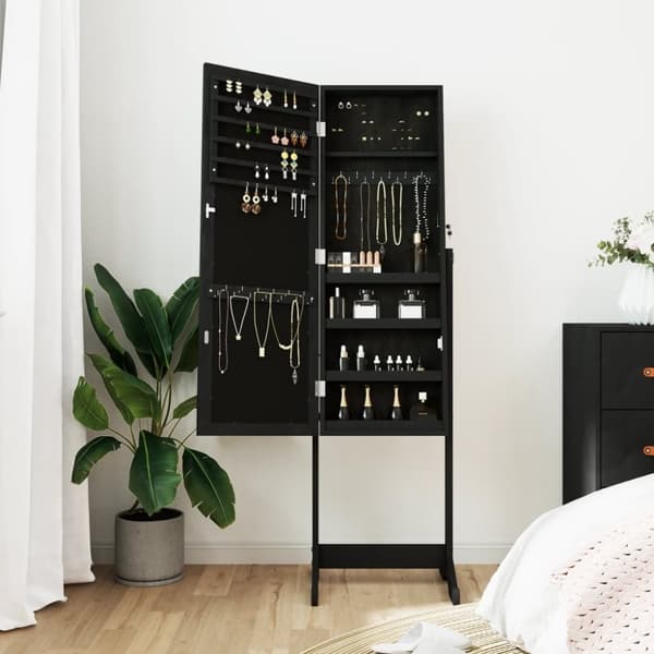 vidaXL fritstående spejlskab med LED-lys 42x38x152 cm sort
