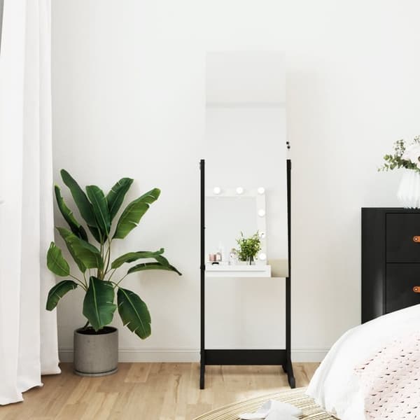 vidaXL fritstående spejlskab med LED-lys 42x38x152 cm sort