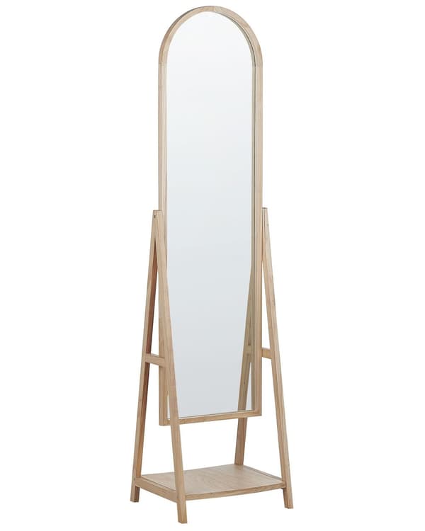 Stående Spegel Ljus Träram 43 x 170 cm med Hylla Modern Design Inramad Helkropp