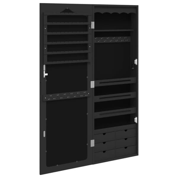 vidaXL Vegghengt smykkeskap med speil svart 37,5x10x106 cm