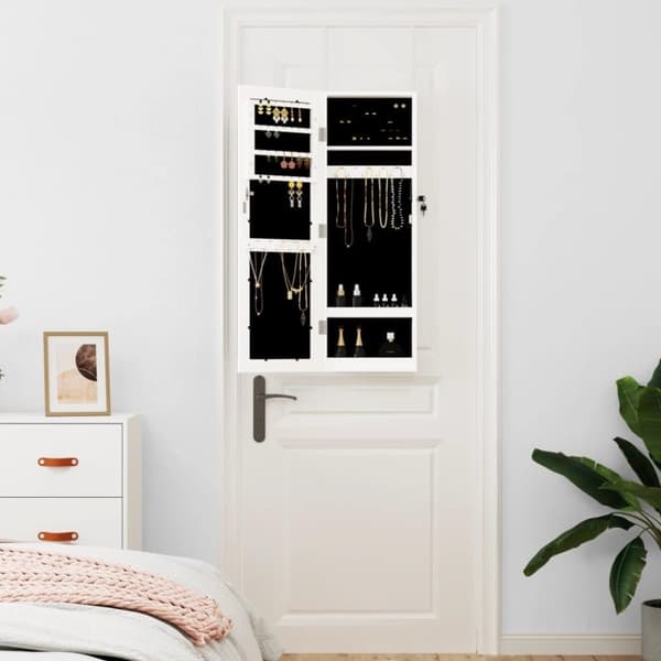 vidaXL Vegghengt smykkeskap med speil hvit 30x8,5x90 cm
