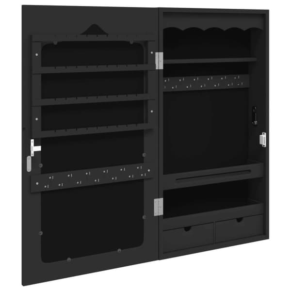 vidaXL Vegghengt smykkeskap med speil svart 37,5x10x67 cm