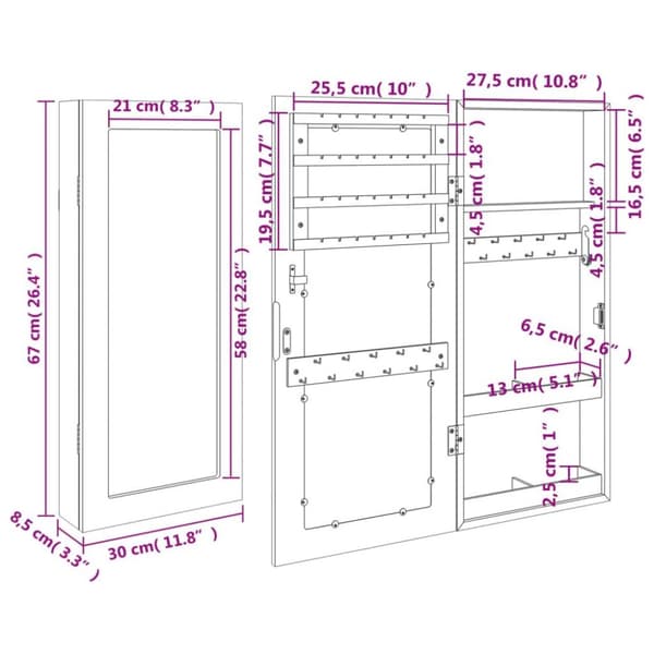 vidaXL Peilikorukaappi seinäkiinnitettävä musta 30x8,5x67 cm