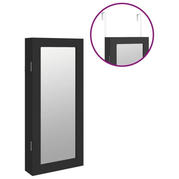 vidaXL Vegghengt smykkeskap med speil svart 30x8,5x67 cm