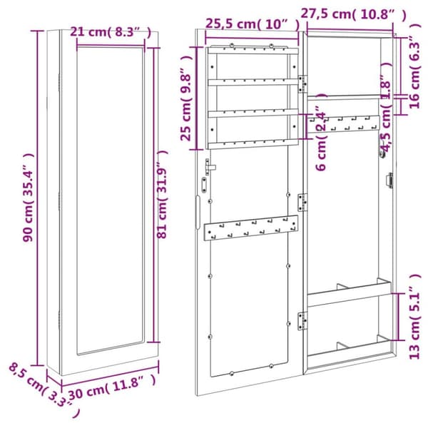vidaXL Peilikorukaappi seinäkiinnitettävä 30x8,5x90 cm