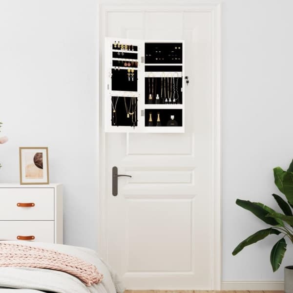 vidaXL Vegghengt smykkeskap med speil hvit 30x8,5x67 cm