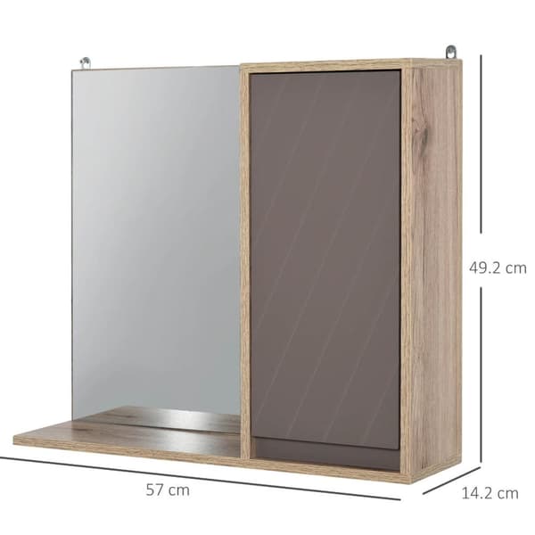 Nancy's Roswell Spiegelkast - Badkamerspiegel - Wandkast - Bovenkast - Multifunktioneel - 2 Opbergvakken - Bewerkt Hout - MDF - Grijs - Naturel