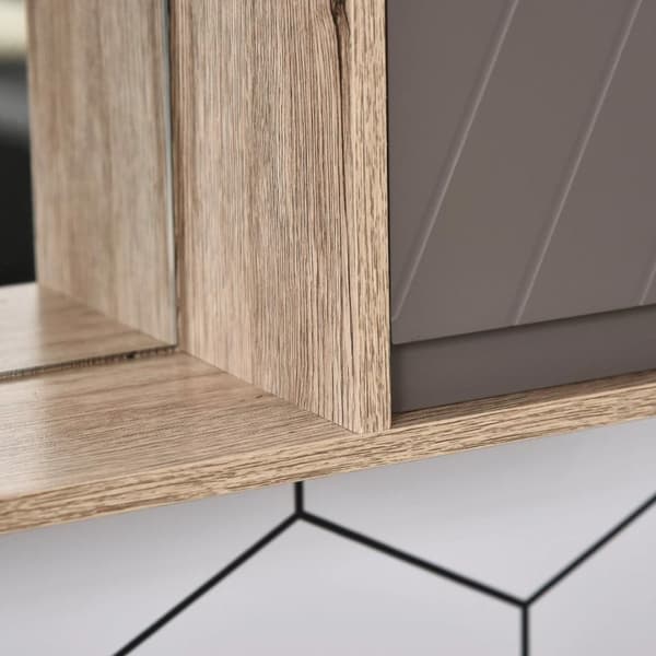 Nancy's Roswell Spiegelkast - Badkamerspiegel - Wandkast - Bovenkast - Multifunktioneel - 2 Opbergvakken - Bewerkt Hout - MDF - Grijs - Naturel