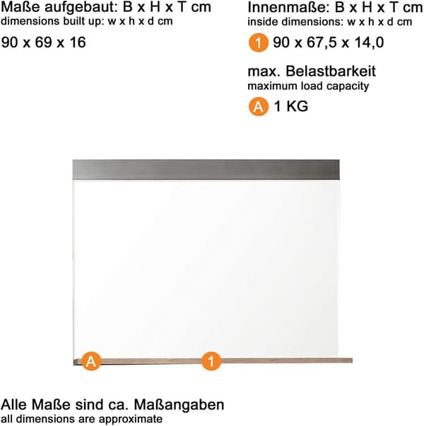 Rootz spejl - vægspejl - spejl med planke - garderobespejl - 90 x 69 x 16 cm