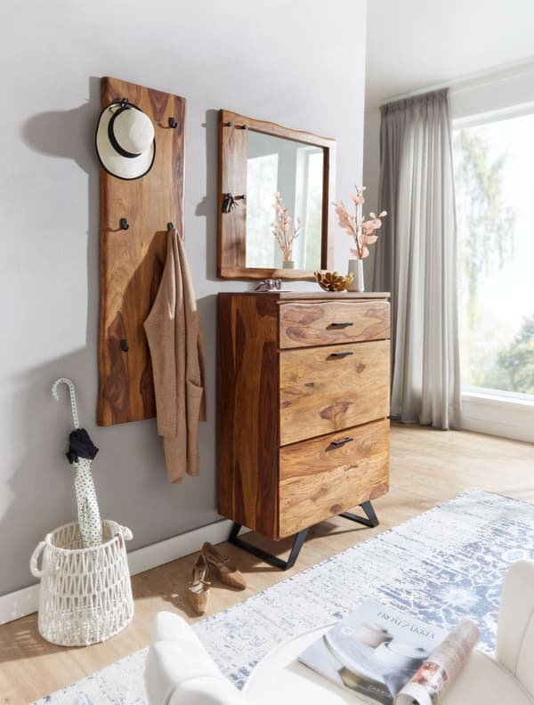 Rootz vægspejl massivt sheesham træ 80x80x3 cm design korridor spejl trækant - Hængende spejl moderne med kroge - Spejlvæg Large - Moderne garderobesp