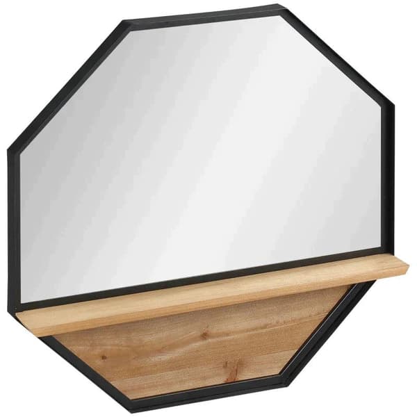 Rootz vægspejl - vægspejl med hylde - industrielt design - grantræ - metal - sort + natur - 61L x 8,4W x 61H cm