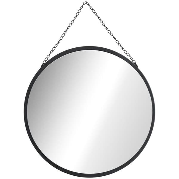 Rootz Rundt Spejl - Vægspejl - Soveværelsesspejl - Med dekorativt ophæng - Sølv + Sort - 50cm x 50cm x 2,2cm