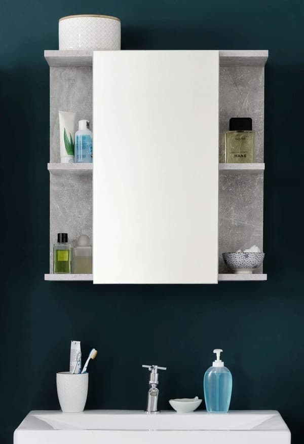 Rootz Lighted Mirror Cabinet - Reflective Storage - Illuminated Vanity - Lit Bathroom Unit - Wall Mirror Locker - Glowing Cabinet - Concrete Stone Mel