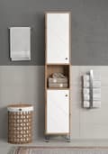 Miniatyrbild 9 av 10: Rootz Tall Bathroom Cabinet - Storage Unit - Washroom Organizer - Bath Furniture - Towel Stand - Shelving System - White Matt Lacquer with Artisan Oak