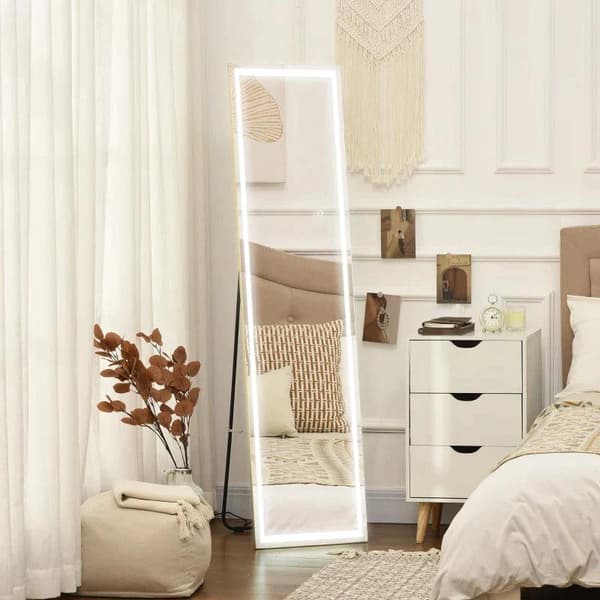 Rootz Dressing Mirror - Hellängdsspegel - Hellängd LED-spegel - Spegel - Väggmonterad dimbar spegel - Silver - 40cm x 37cm x 156,5cm