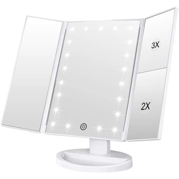 Sminkspegel 1x -2x-3x Trifold Sminkspegel med 21 LED-lampor och spegel